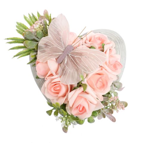 ROSE BUTTERFLY ARR IN HEART POT 17X17X10CM ASSORTED