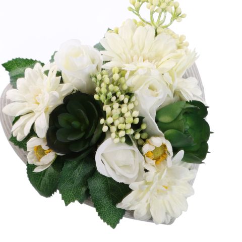 GERBERA ARR IN HEART PLANTER 11X16X16CM CREAM