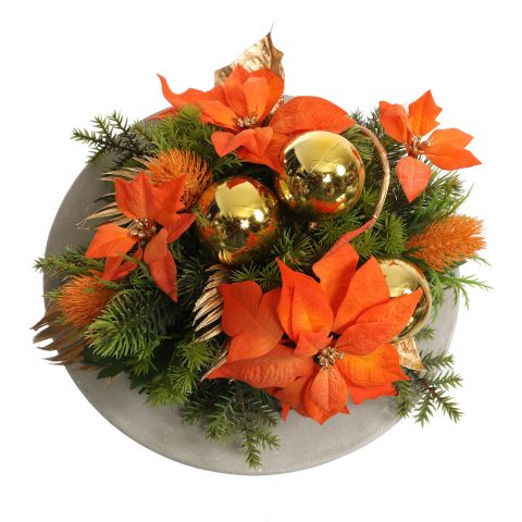 PIONSETTIA SHINY BALLS ON ROUND PLATE 30X20CM ORANGE