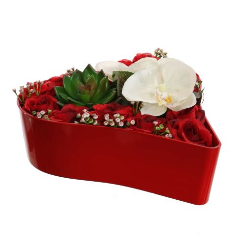 ROSE ORCHID ARR IN PLASTIC HEART 29X27X13CM RED