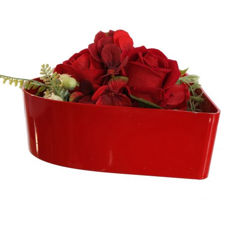 ROSE HYDRANGEA ARR IN PLASTIC HEART 22X20X13CM RED