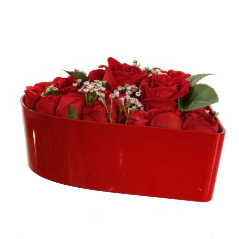 ROSE ARR IN PLASTIC HEART 22X20X11CM RED