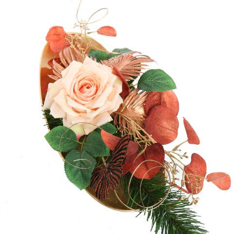 ROSE EUCALYPTUS ARR ON OVAL PLATE 43X20X18CM COPPER