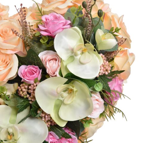 ORCHID ROSE ARR ON HEART 30CM SALMON