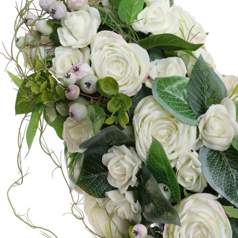 ROSE ZINNIA ARR ON HEART 40X13CM CREAM