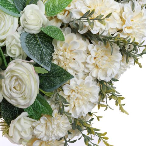 ROSE ZINNIA ARR ON HEART 40X13CM CREAM