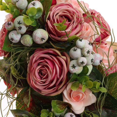 ROSE ZINNIA ARR ON HEART 40X13CM PINK