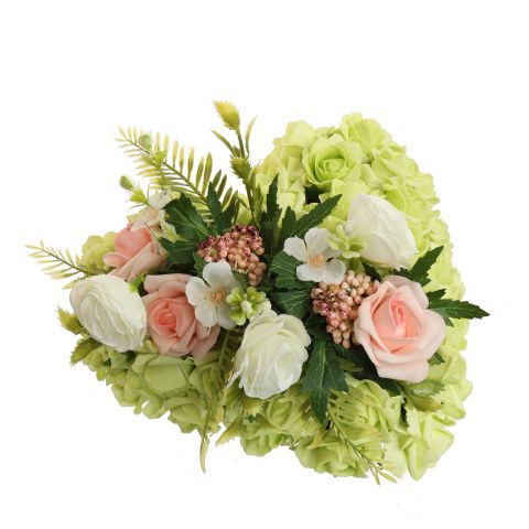 ROSE ARR ON HEARTH 25X14CM GREEN