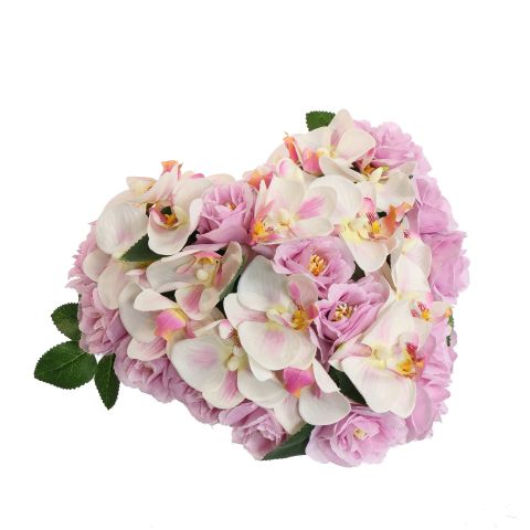 ROSE ARR ON HEARTH 25X13CM LILAC