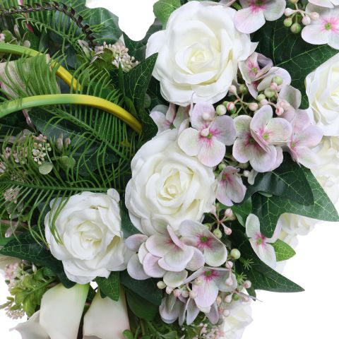 ROSE HYDRANGEA ARR ON HEART 45X15CM CREAM LILAC