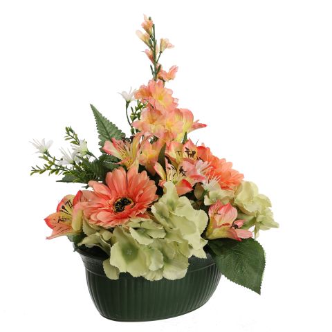 GERBERA HYDRANGEA ARR IN PLASTIC POT 40X40CM SALMON