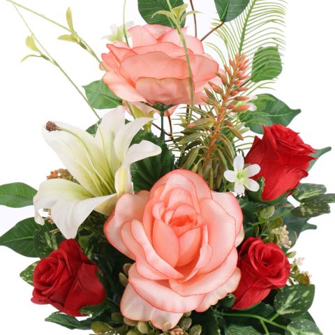 ROSE LILY ARR IN VASE 25X46CM RED PINK