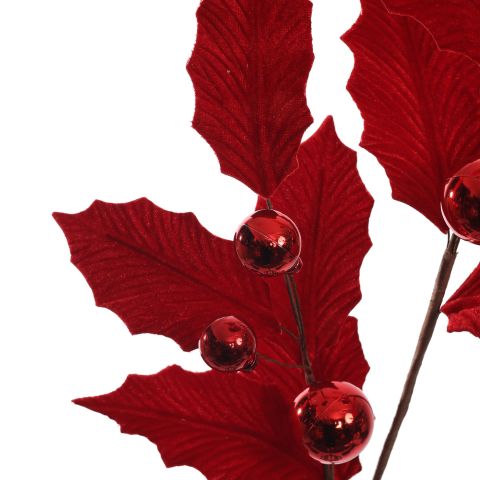 VELVET HOLLY BALL BRANCH 80CM RED