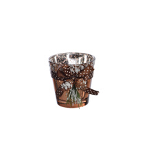 CANDLE HOLDER W/RIBBON AND PINECONE DIA 6.5CM BROWN GOLD