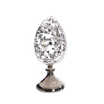 GLASS EGG ON STAND W/LIGHTS H 26CM SILVER