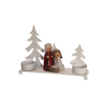 NATIVITY W/METAL TREE FOR CANDLE RED 14CM WHITE