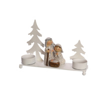 NATIVITY W/METAL TREE FOR CANDLE 14CM WHITE SILVER
