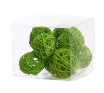 RATTAN BALL 3 CM IN PVC BOX (9 pcs) GREEN