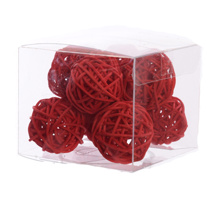 RATTAN BALL 3 CM IN PVC BOX (9 pcs) RED