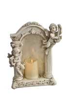CHAPEL W/2 ANGEL AND LED CANDLE GREY