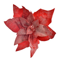 FROSTED POINSETTIA ON CLIP 14CM RED