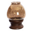 WOOD STAND W/GLASS BALL CANDLE HOLDER SMALL BROWN